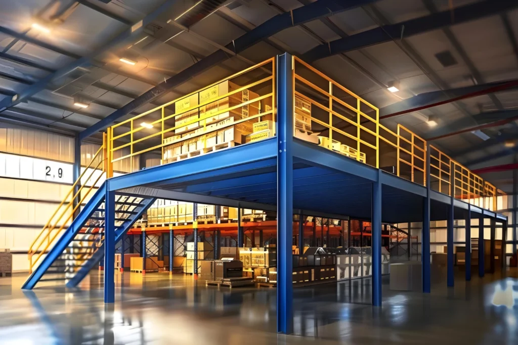 escada para mezanino metálico em um galpão industrial